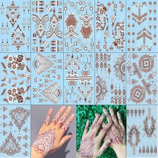 Adesivos de Tatuagem de Henna XMASIR 12 Folhas Bicolor à Prova d'Água