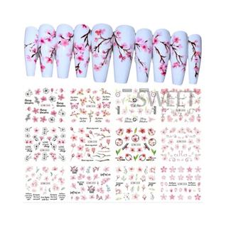 Adesivos Florais De Cerejeira Rosa Para Unhas, 12 Peças, Adesivos De Folhas De Sakura, Dec
