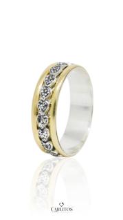 Aliança da Vovó Coração - Prata/Borda de ouro 12K