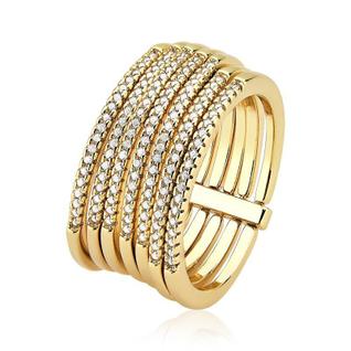 Anel Sete Elos Cravejados Folheado a Ouro 18k
