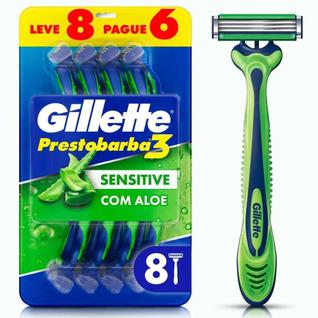 Aparelho de Barbear Prestobarba 3 Gillette Sensitive 8 unidades
