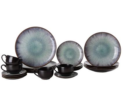 Aparelho de Jantar e Chá 20 Peças Alleanza Redondo Cerâmica Faiança Azul Tye Dye