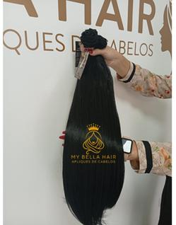 Aplique de Cabelo na Tela Mega Hair Natural Fibra Russa Liso 50cm Premium Semi Humano