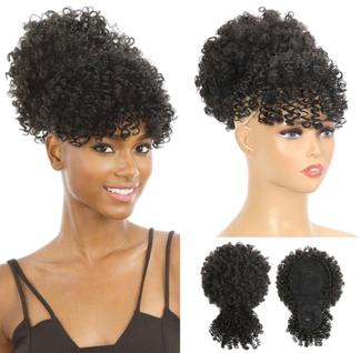Aplique Rabo de Cavalo Afro Puff Encaracolado Com Franja