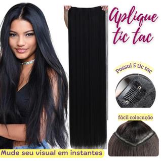 Aplique Tic-Tac Identico ao Cabelo Humano 70 cm Preto Liso - Weng