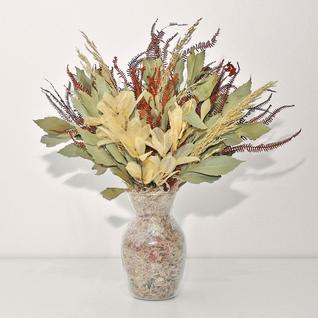 Arranjo de flores desidratadas carvalho tons terrosos + vaso de vidro