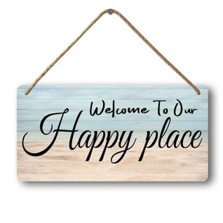 Assine Masleo Bem-vindo ao nosso Happy Place Wood 20x30cm