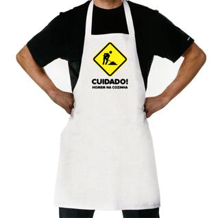 Avental Branco Cuidado! Homem na cozinha