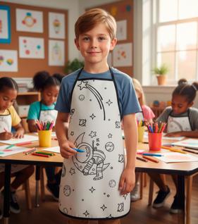 Avental Infantil Escolar Para Pintar Aula De Arte e Recreação Com Forro Plástico Regulável