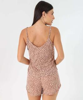Baby Doll Liganete Estampa Animal Print Delrio Bege-48056
