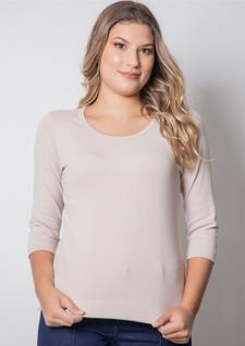 Baby look Pau a Pique 3/4 básica Bege