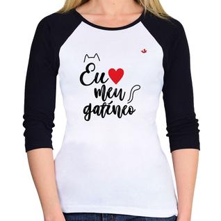 Baby Look Raglan Eu amo meu gatíneo Manga 3/4 - Foca na Moda