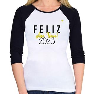 Baby Look Raglan Feliz Ano Novo 2023 Manga 3/4 - Foca na Moda