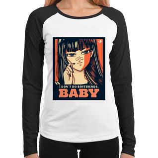 Baby Look Raglan I don't do boyfriends Manga Longa - Foca na Moda