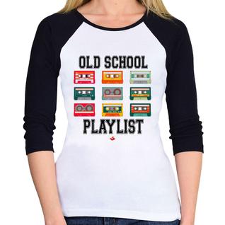 Baby Look Raglan Old School Playlist Manga 3/4 - Foca na Moda