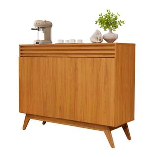 Balcão Aparador Buffet Florence MDF com Detalhe Ripado 3 Portas, Pé Palito, Estilo Moderno