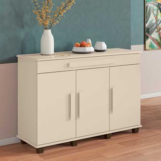 Balcão Buffet Rubi Off White com Gaveta Telescópica e 5 Prateleiras Design Funcional e Ele