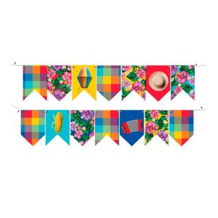 Bandeirinhas Festa Junina Floral e Xadrez Faixa Decorativa São João com 180 cm
