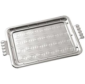 Bandeja Em Aço Inox Gravuras 51X33Cm Alça Estilo Moderno - MP