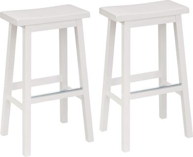 Barstool Amazon Basics, assento de selim branco de madeira maciça, conjunto de 2