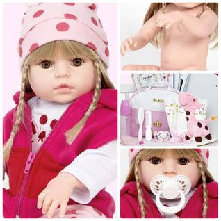Bebê Boneca Reborn Cabelo Loiro Girafinha + Bolsa e Itens