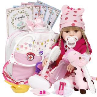Bebê Reborn Boneca Girafinha Cabelo Loiro com Vários Itens