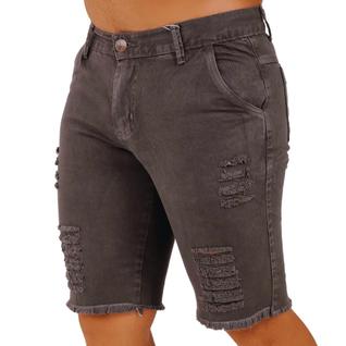 Bermuda Jeans Masculino Casual Verde Militar Modelo Detonado Moda Masculina Short Tendênci