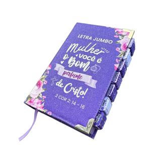 Bíblia Sagrada Letra Jumbo Arc Full Color Capa Glitter Lilás Você é o bom Perfume de Crist