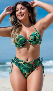 Biquíni Feminino Biquíni Moda Praia Calcinha Cintura Alta Efeito Lipo com Bojo Meia Garopa