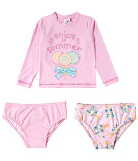 Biquini Infantil 3 Peças Com Filtro Solar Uv50 Tip Top Conjunto Praia Cropped Blusa 2 Calc