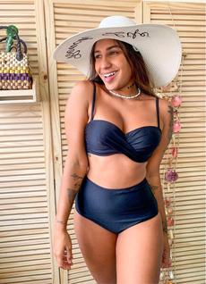 Biquini Malise Plus Size Cintura Alta Bojo Preto P