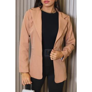Blazer Feminino Alongado Alfaitaria com Botão Forrado Bege