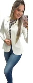 Blazer Feminino Branco Básico Liso Moda Evangélica Abafarto