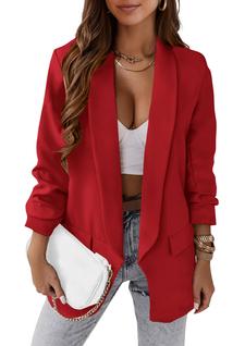 Blazer feminino PRETTYGARDEN casual 2024 de manga comprida vermelho GG