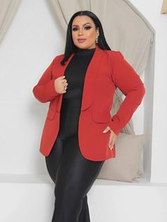 Blazer Plus Size Alfaiataria Casaco Manga Longa Feminino