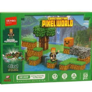 Blocos de Montar Magnéticos Pixel World 50 Peças  Estilo Minecraft com Mini Figura Generic