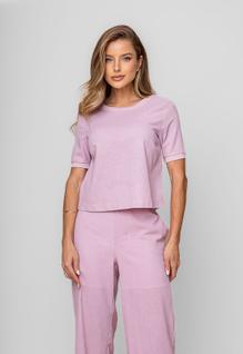 Blusa Alfaiataria Gola Ribana Manga Curta Rosa Salvatore