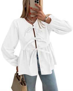Blusa Babydoll Peplum de Manga Larga PRETTYGARDEN para Mujer M