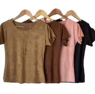 Blusa Blusinha Feminina Camisetas T-shirt Manga Curta Camurça Multiformas Tendência Lançam