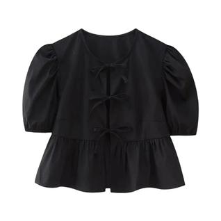 Blusa Feminina Branca com Manga Bufante, Gola Redonda e Laço - Estilo Casual e Chique