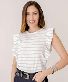 Blusa Feminina Canelada Brilho Lurex Babado Marisa-70045