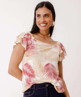 Blusa Feminina Estampada Babado Marisa Bege-69008