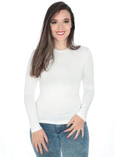 Blusa Feminina Gola Careca Básica Manga Longa Branca
