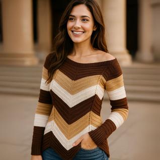 Blusa Feminina Tricot Zig Zag Manga Longa Casual Chic