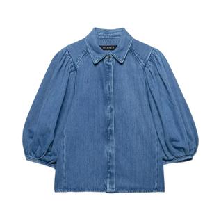 Blusa Jeans Feminina Casual Primavera Verão Com Gola E Botões Soltos Da Moda NLZGMSJ