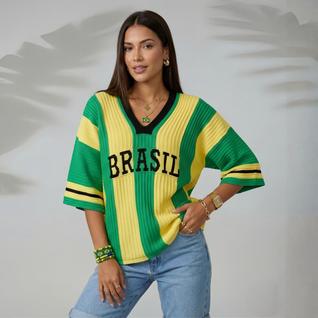 Blusa Oversize Tricôt Modal Alta Qualidade Copa Brasil 2026 Casual Despojada Soltinha Blog