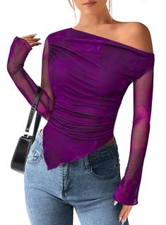 Blusa PRETTYGARDEN 2025 Ombro a Ombro Roxa em Tela M