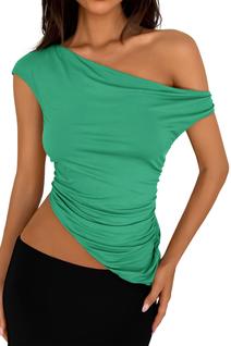 Blusa PRETTYGARDEN 2025 Verão Ombro a Ombro com Franzidos Tamanho S