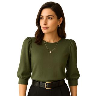 Blusa Social Feminina Manga 3/4 Bufante Camisa Elegante