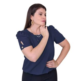 Blusa Social Feminina Manga Curta Bufante Camisa com Botão Viscolinho do M ao GG